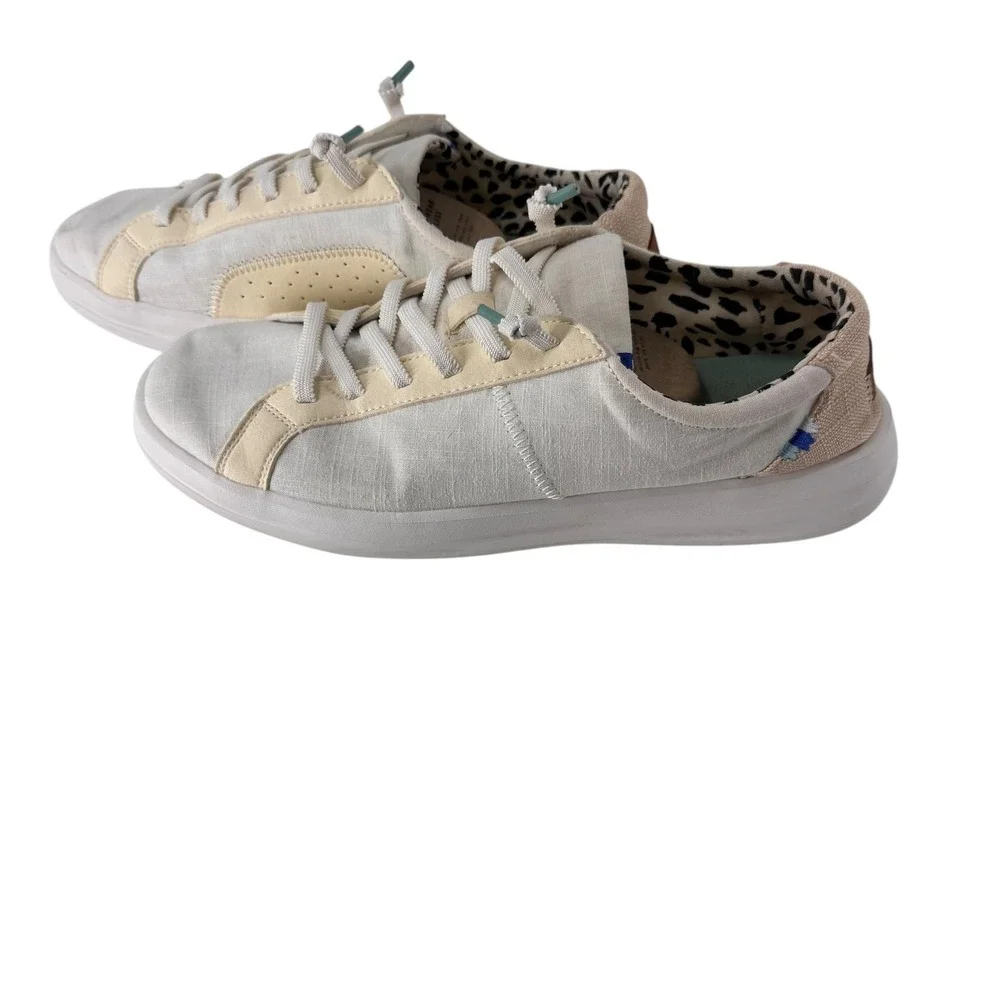 Hey Dude Karina Classic Womens 10 White Cream Leopard Print Sneakers